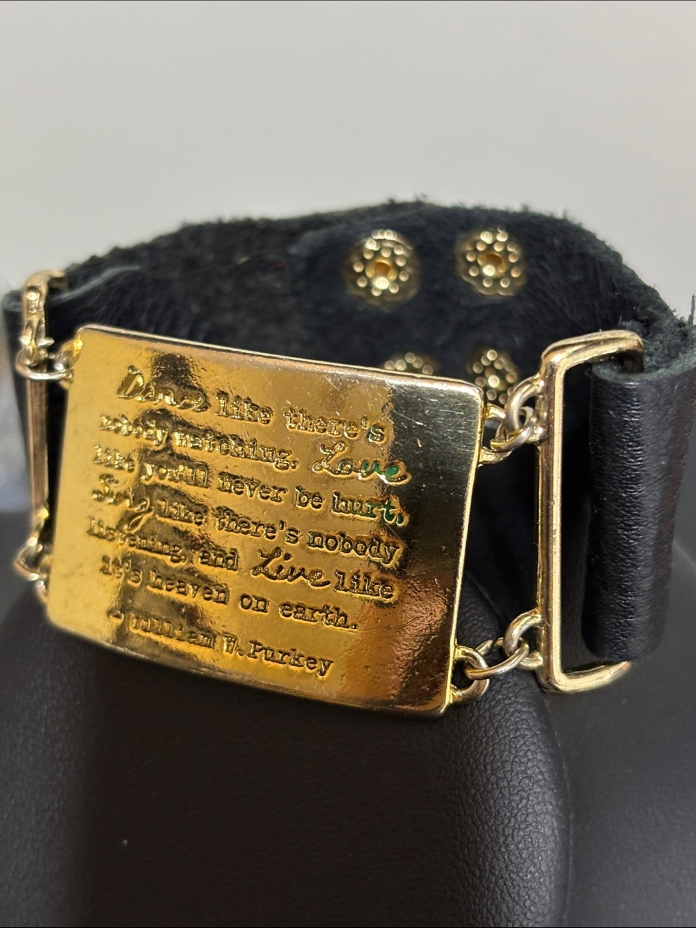 Foxy Gold Dance Love Sing Live Saying Black Leather Bracelet